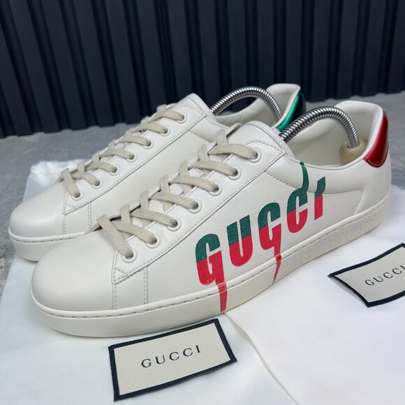 Gucci Ace Low Top Sneakers White Leather Red Green Logo 8 G or 8.5 US or 42 EUR - Picture 1 of 13